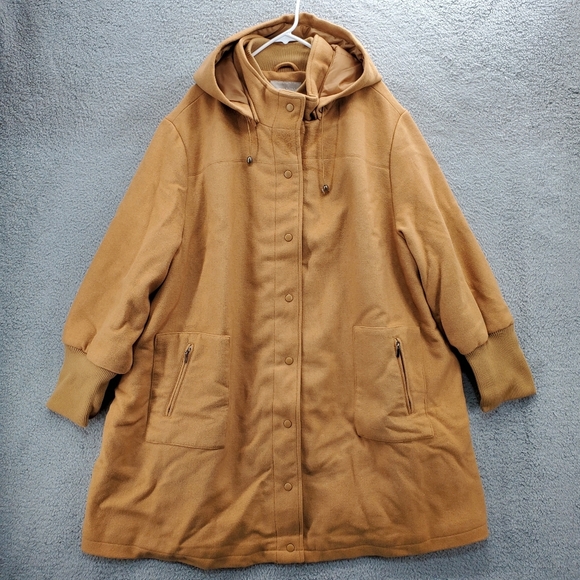 Woman Within Jacket Coat Wool Blend Womens Plus Size 4X 34/36 Tan With Hood - Picture 1 of 11